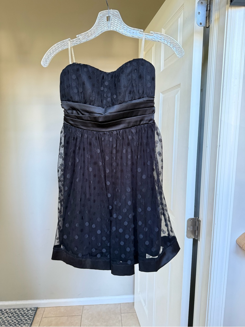 Black Strapless Polka Dot Cocktail Dress
